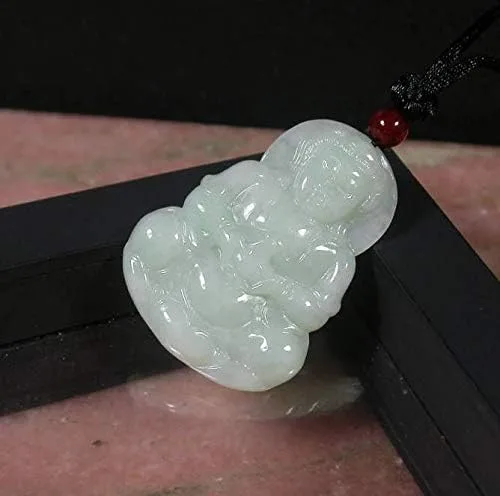 Vista 4 de gojade Colgante de jadeíta de jade A 100% natural certificado verde Guanyin Kwan Yin Lotus Flower Necklace 397729 GS