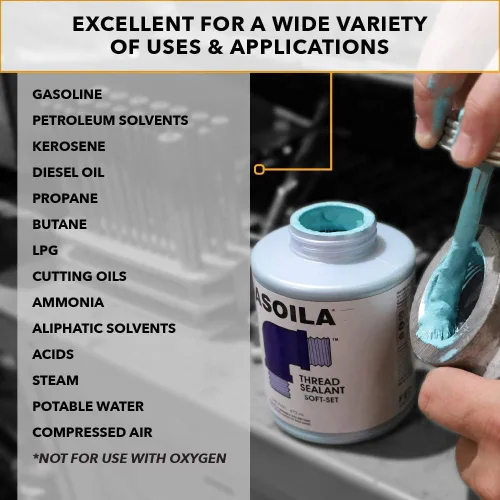 Vista 4 de Gasoila Sellador de rosca de tubería de ajuste suave, pasta no endurecedora para metal y plástico, 1/4 de pinta con tapa de cepillo, prevención