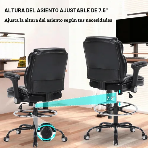 Vista 7 de Silla de dibujo, silla de oficina alta con reposabrazos ajustables, silla de escritorio de pie con anillo para reposapiés, silla de escritorio