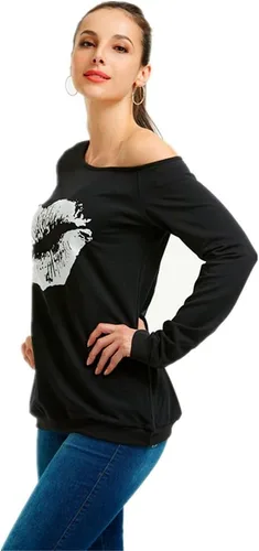 Vista 4 de MAGICMK - Sudaderas con hombro descubierto para mujer, manga larga, estampado de labios, casuales