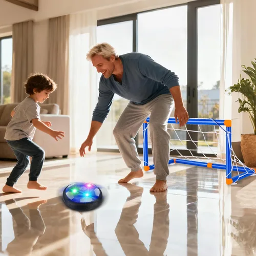 Vista 7 de NEUBSAW Juego de fútbol de hover 4 en 1 y juego de hockey y bolos, juguete deportivo de aire flotante LED para jugar en interiores y exteriores