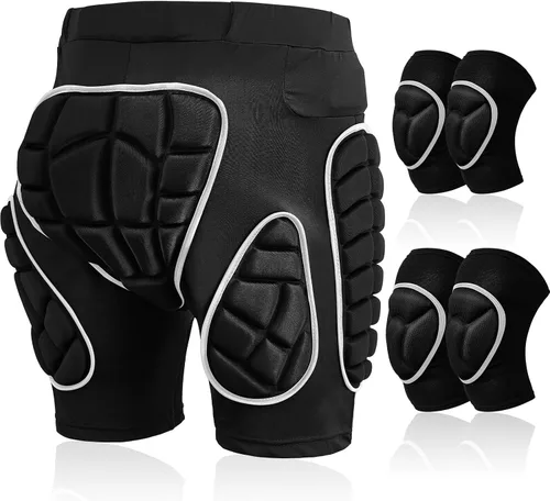Vista 7 de Lewtemi Juego de 3 protectores 3D acolchados para la cadera, pantalones cortos de EVA, rodilleras, coderas, protección de invierno, almohadillas