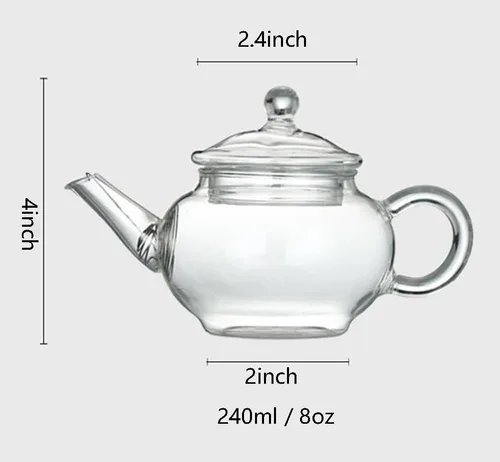 Vista 2 de Tetera pequeña, tetera de vidrio con infusor, tetera para té suelto, 8 onzas