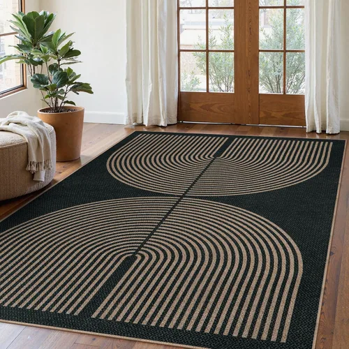 Vista 54 de Lahome Tapetes geométricos para puerta de interior para entrada, alfombra antideslizante lavable de 2 x 3 negro / neutro