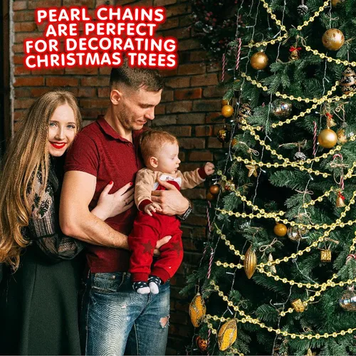 Vista 7 de Guirnalda de cuentas para árbol de Navidad de 33 pies, guirnalda de perlas artificiales, cadena de hilos de perlas de plástico, guirnaldas