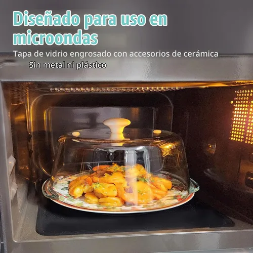 Vista 2 de Tapa para microondas de vidrio con protección contra salpicaduras para alimentos, tapa alta para microondas con perilla de cerámica blanca 100%