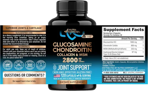Vista 2 de Glucosamina condroitina MSM Colágeno HSA Suplemento de apoyo articular 2800 mg Fabricado en Estados Unidos Artículos de productos aprobados