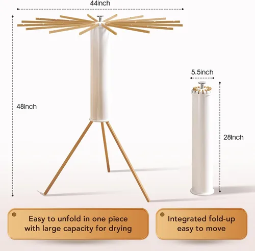 Vista 8 de Trípode plegable para secado de ropa, madera de haya y soporte de lavandería portátil, colgador plegable que ahorra espacio con 16 brazos