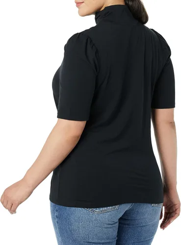 Vista 4 de Tienda Essentials Cuello alto drapeado de manga abombada para mujer