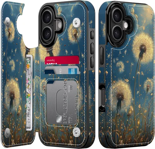 Vista 17 de FUNMIKO Funda tipo cartera para iPhone 15 con tarjetero + clip para efectivo, bloqueo RFID, protección contra caídas de grado militar y obras