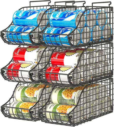 Vista 10 de Sonyabecca Paquete de 4 Organizadores Apilables para Alimentos Enlatados con Asas para Cocina, Organizador de Latas de Soda para Estantes