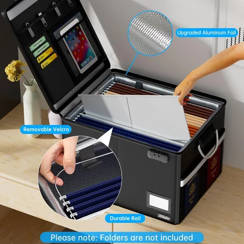 Vista 6 de Caja de documentos ignífuga de 5200 ℉ con cerradura, organizador de archivos impermeable con asa, archivador plegable portátil con tira reflectante
