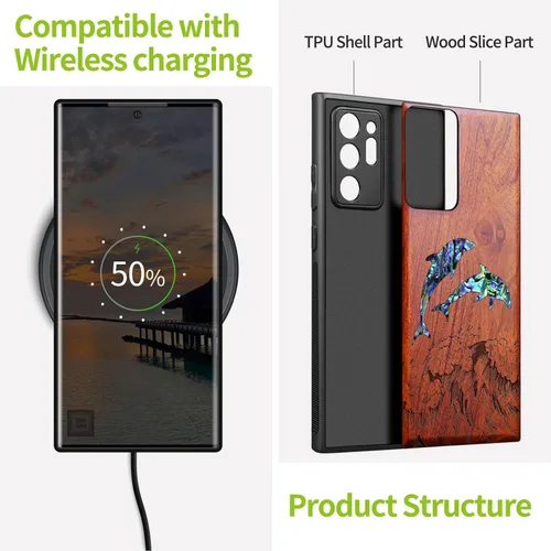 Vista 5 de Carveit Funda de madera de diseñador para Samsung Galaxy Note20 Ultra (grabado de madera e incrustaciones de carcasa) compatible con cargadores