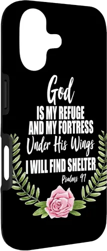 Vista 3 de God is My Refuge Christian Bible Psalms 91 Floral Case for iPhone 17