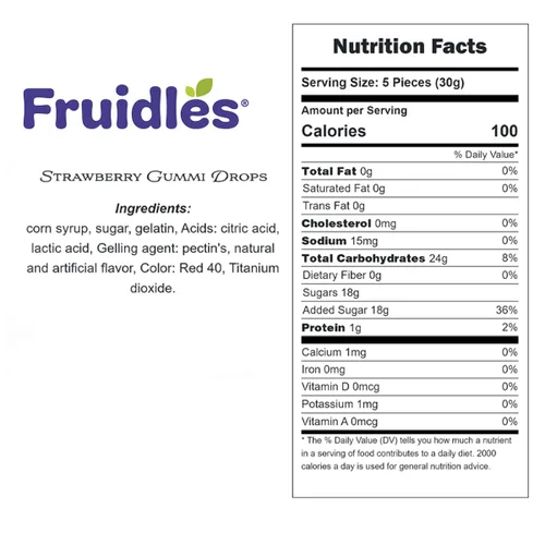 Vista 2 de Fruidles Caramelos de gomitas de fresa, deliciosas gomitas de sabores de frutas recubiertas de azúcar (1 libra)