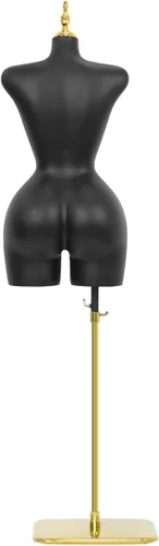 Vista 8 de Modelo de torso de maniquí femenino dorado y plateado con altura ajustable y soporte de base de metal para tienda de ropa al por menor (negro, L)