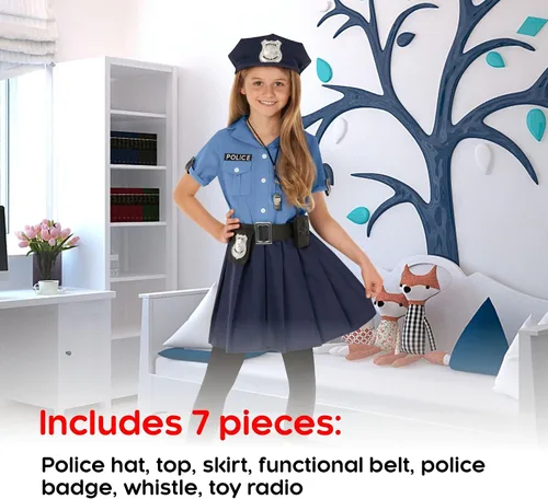 Vista 2 de Morph Costumes Girl Police Officer Costume For Kids Girls Cop Costume For Girls Police Costume Kids Girl Blue Police Officer