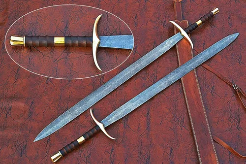 Vista 13 de Maximus Gladius - Espada romana, hoja de doble borde de acero de Damasco forjado a mano, mango de madera de nogal con espaciadores de latón, 29 27.2