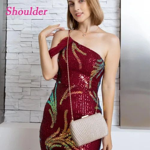 Vista 4 de Bolso de mano dorado, bolsos de mano dorados para mujer, para noche, boda, cóctel, fiesta, bolsa de noche, bolso cruzado de hombro..