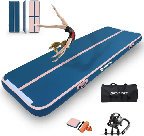 Vista 18 de AKSPORT - Tapete de aire para gimnasia o acrobacias, inflable, con bomba de aire para uso en el Negro