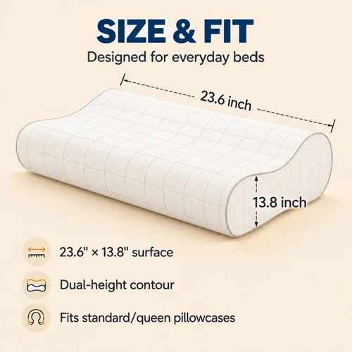 Vista 2 de Eletronova Almohada de espuma viscoelástica para dolor de cuello, almohada cervical CertiPUR-US® con diseño de doble altura, funda de enfriamiento