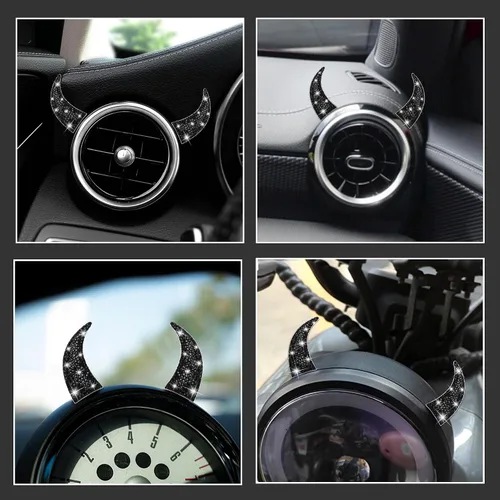 Vista 4 de WINKA Bling Devil Bull Horn 3D - Calcomanías decorativas brillantes para el interior del automóvil, para salpicadero, camión, motocicleta