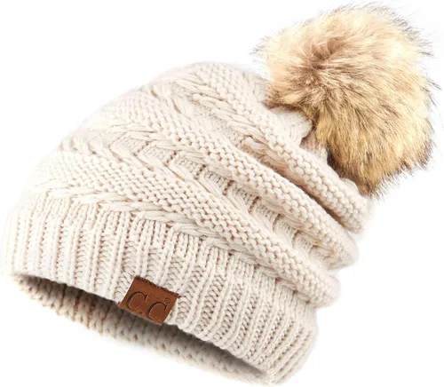 Vista 72 de Gorro unisex liso con pompón y ribete (HAT-43) de C.C Hatsandscarf Exclusives Marfil