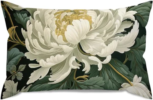 Vista 47 de ArogGeld Funda de almohada blanca con flores chinoiserie, funda de almohada para sofá, diseño floral verde y blanco, funda de almohada de lino A-12