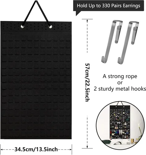 Vista 2 de Organizador de aretes colgantes, con capacidad para hasta 330 pares, soporte de pared de fieltro suave, organizador de aretes para mujeres y niñas