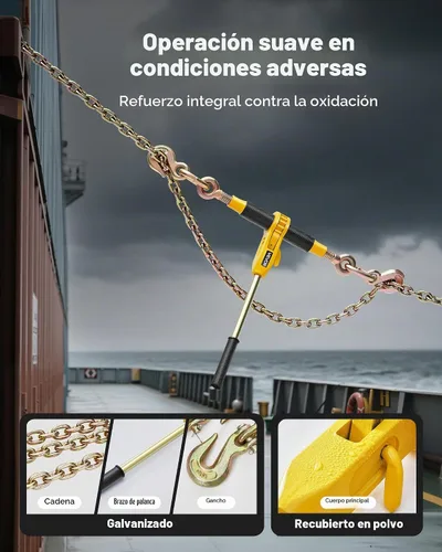 Vista 4 de VEVOR Tensor de cadena de trinquete, cadenas G80 de 5/16 pulgadas x 10 pies, carga de trabajo de 8000 libras de tensor de carga de trinquete, juego