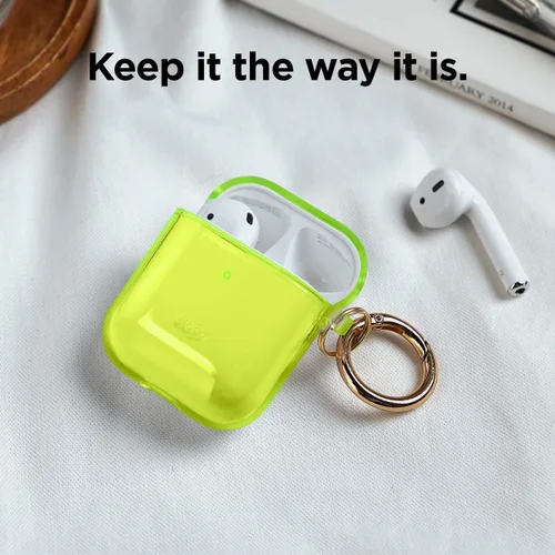 Vista 2 de Elago - Funda con llavero para audífonos AirPods 1 y 2 de Apple Amarillo Neón