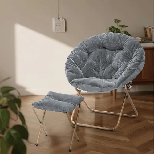 Vista 2 de Cómoda silla con platillo, silla de sala de estar, silla plegable acolchada suave de piel sintética, silla de luna cómoda para sala de estar