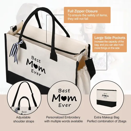 Vista 7 de CRSTAFU Bolsos personalizados para mujer, regalos con monograma para el día de la madre, bolsa de mano para la playa de novia, bolsa de lona
