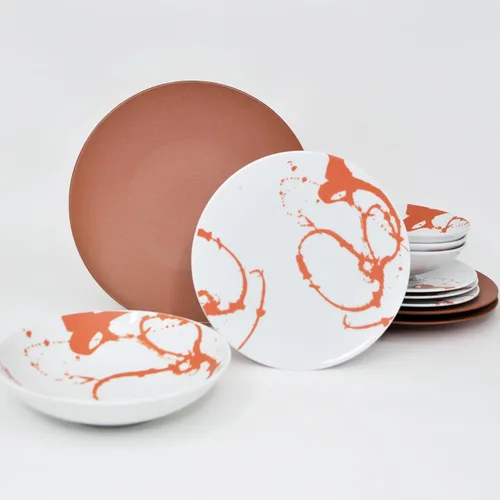 Vista 2 de Euro Ceramica Nile - Juego de vajilla de 24 piezas, servicio para 8 personas, vajilla de inspiración egipcia, color rojo, grande