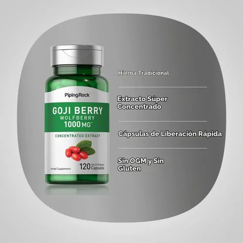 Vista 4 de Piping Rock Suplemento de bayas de Goji 120 Cápsulas con Wolfberry