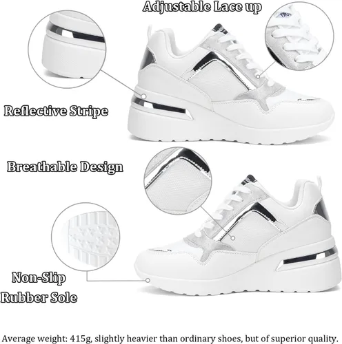 Vista 4 de Vepose Zapatillas de moda para mujer, zapatillas de cuña con soporte de arco para mujer