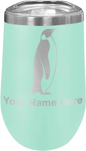 Vista 31 de LaserGram Vaso de vino de acero inoxidable de doble pared, pingüino, grabado personalizado incluido (negro)