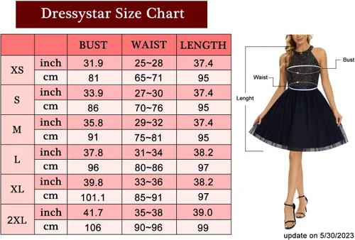 Vista 3 de Dressystar - Vestido corto de fiesta con escote halter para mujer, vestido de graduación de tul y encaje