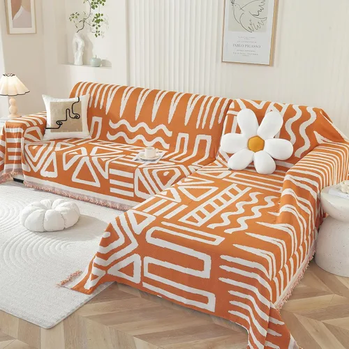 Vista 24 de OstepDecor Funda bohemia para sofá modular de 2 piezas, funda de sofá en forma de L, funda de sofá de felpilla lavable para perros, manta funda