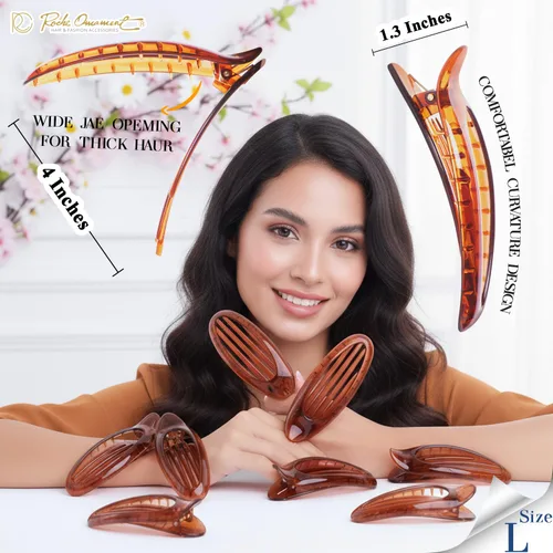 Vista 2 de RC ROCHE ORNAMENT 6 pinzas para el cabello con garra plana para mujer, peine de apertura lateral curvada, agarre fuerte, agarre antideslizante