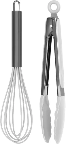 Vista 9 de Country Kitchen Pinzas de cocina de acero inoxidable con punta de silicona para utensilios de cocina antiadherentes, tarifa de BPA, elegante Gris