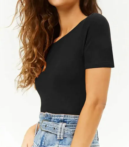 Vista 4 de MANGDIUP - Body elástico de manga larga y cuello redondo para mujer