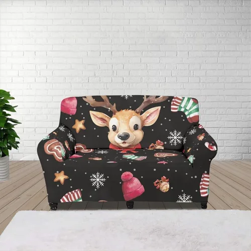 Vista 64 de Funda de sofá con diseño de árbol de bandera estadounidense para sofás y sofás, decoración navideña, funda antideslizante para sofá de 1 cojín