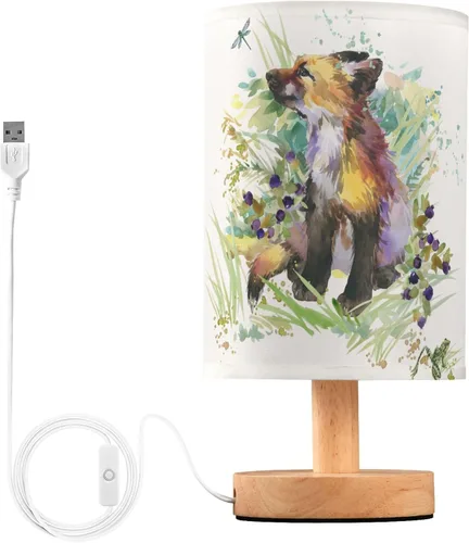 Vista 20 de Lámpara de mesa pintada Mariposa Diente de León con base de madera y pantalla de tela para mesita de noche, lámpara de escritorio para recámara