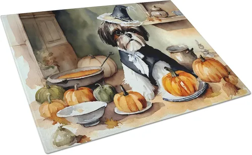 Vista 32 de Caroline's Treasures DAC1720LCB Affenpinscher - Tabla de cortar de vidrio con calabazas para cocina de otoño, grande, decorativa, de vidrio