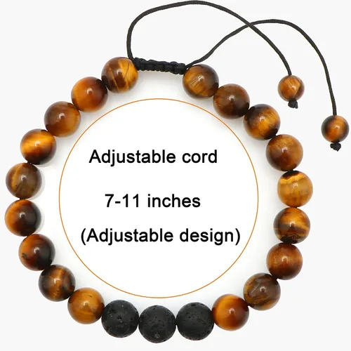 Vista 5 de JoycuFF Pulsera de ojo de tigre para hombre, regalo de aniversario, cumpleaños, día del padre, regalo de Navidad para novio, papá, hijo, esposo