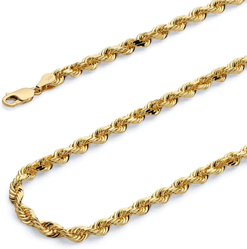 Vista 5 de Collar de cadena de cuerda de corte de diamante de 14 quilates con corte de diamante macizo de 0.157 in, 0.118 in, 0.098 in, 0.079 in, 0.059 in