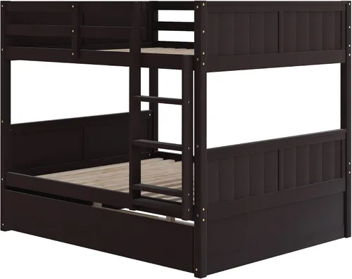 Vista 4 de Merax Litera con nido, marco de cama de madera matrimonial sobre matrimonial, no necesita somier para niños, niños o niñas, color espresso