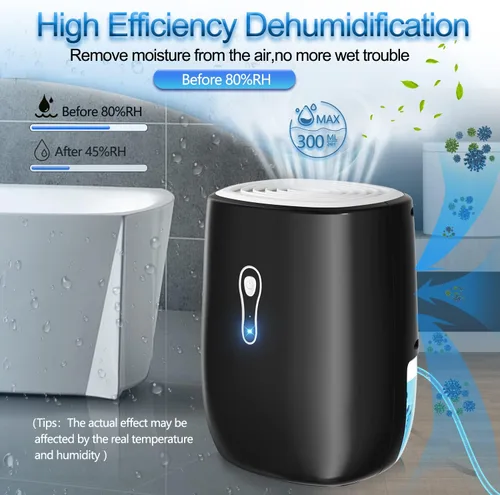 Vista 7 de Deshumidificadores para el hogar 27oz(800ml) Pequeños deshumidificadores con apagado automático y manguera de drenaje, deshumidificador ultra