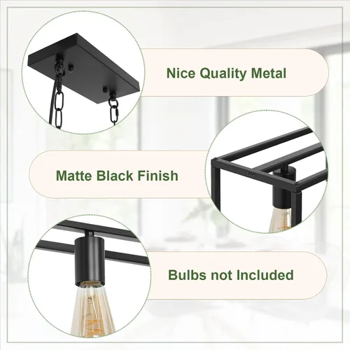 Vista 2 de Lámpara de isla de cocina con enchufe de granja, industrial moderna lámpara lineal de 5 luces con cable de 17.5 pies, lámparas rectangulares
